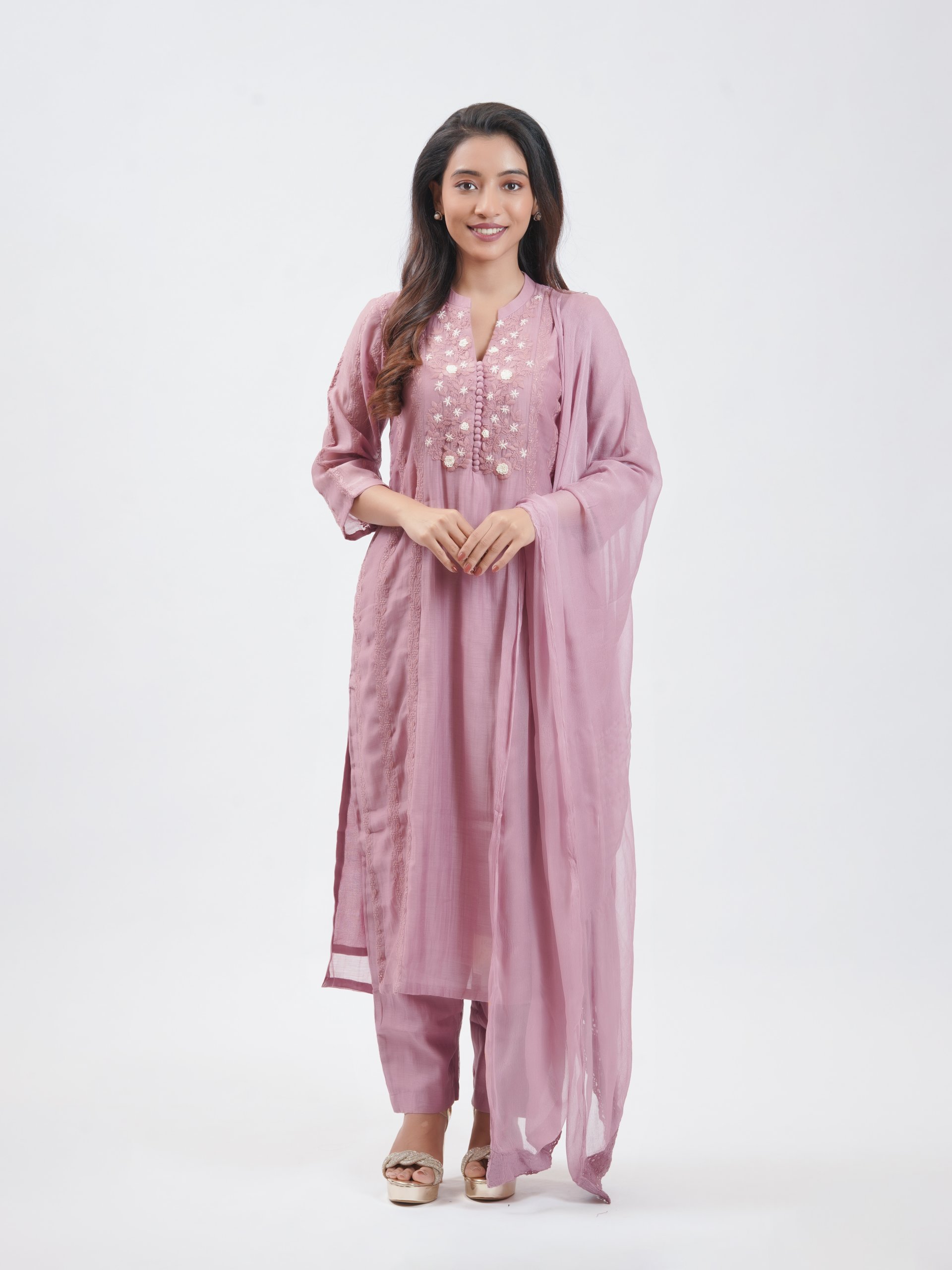 Onion Pink Chanderi Palazzo