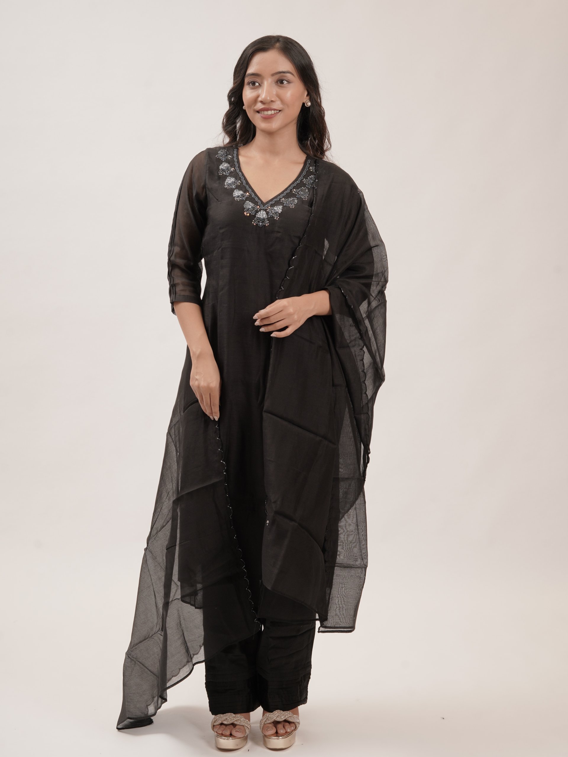 Black Chanderi Kurta Set 