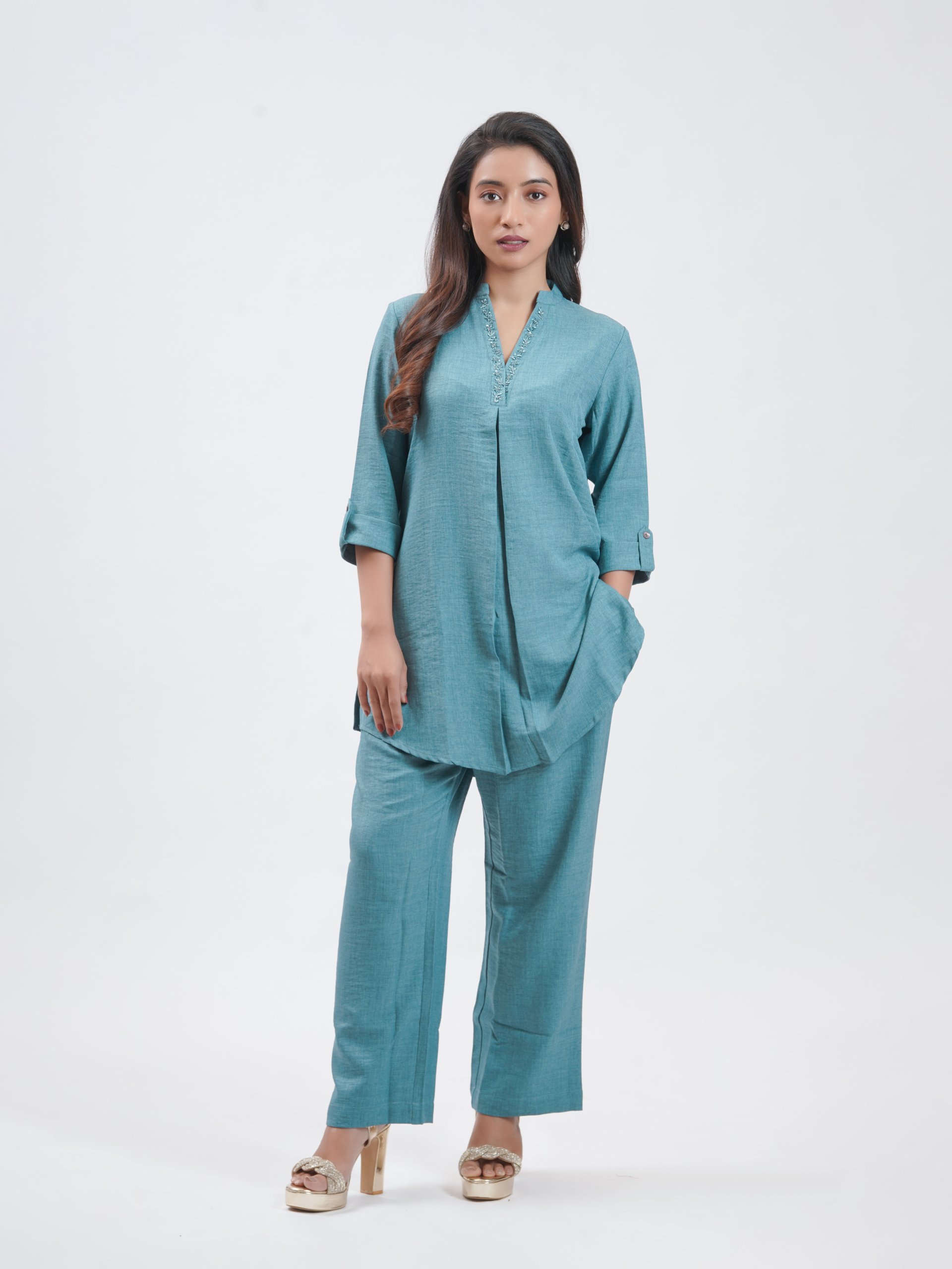 Ice Blue Georgette Crepe Straight Pant