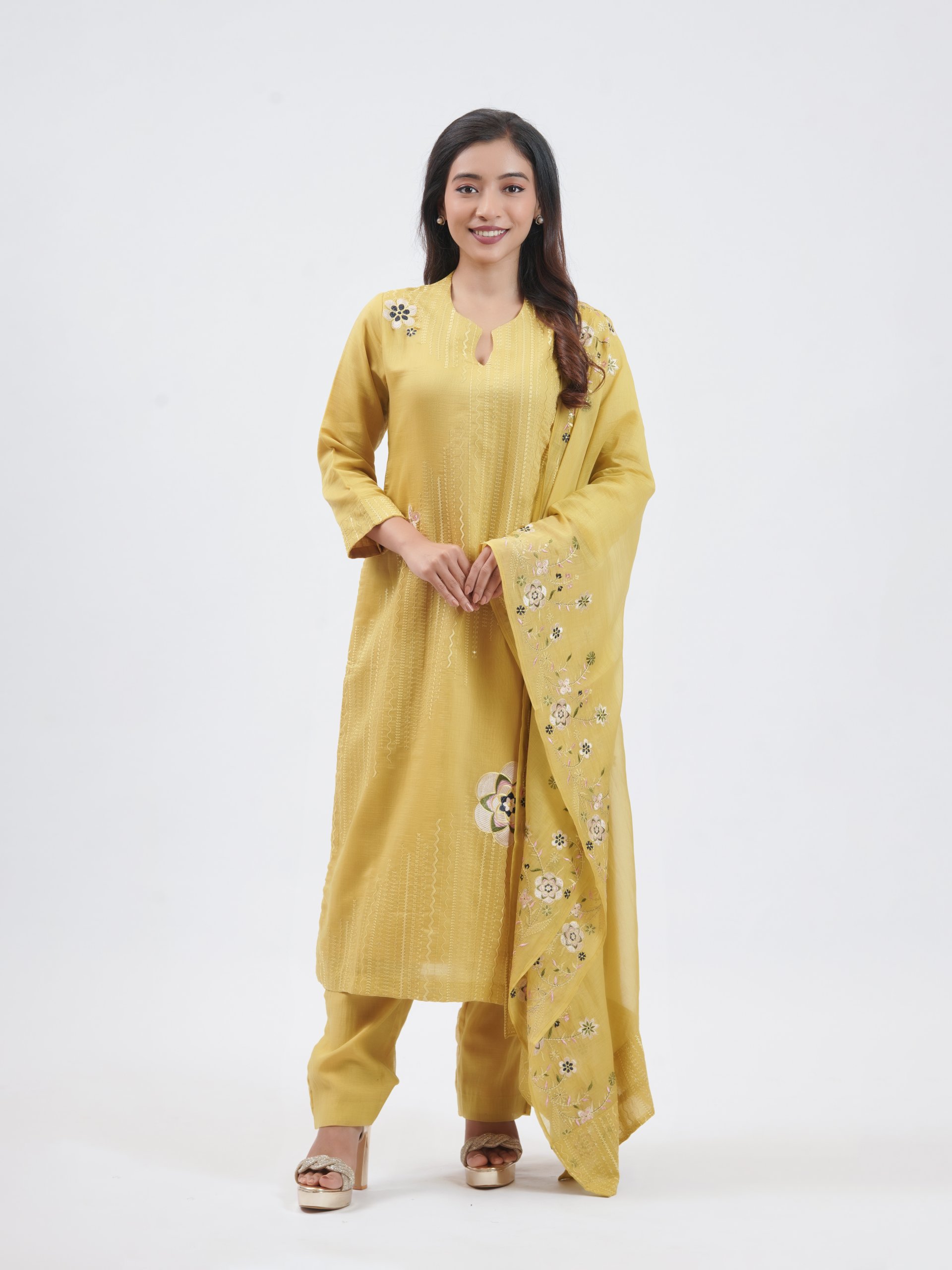  Lime Yellow Mul Chanderi Salwar Set 