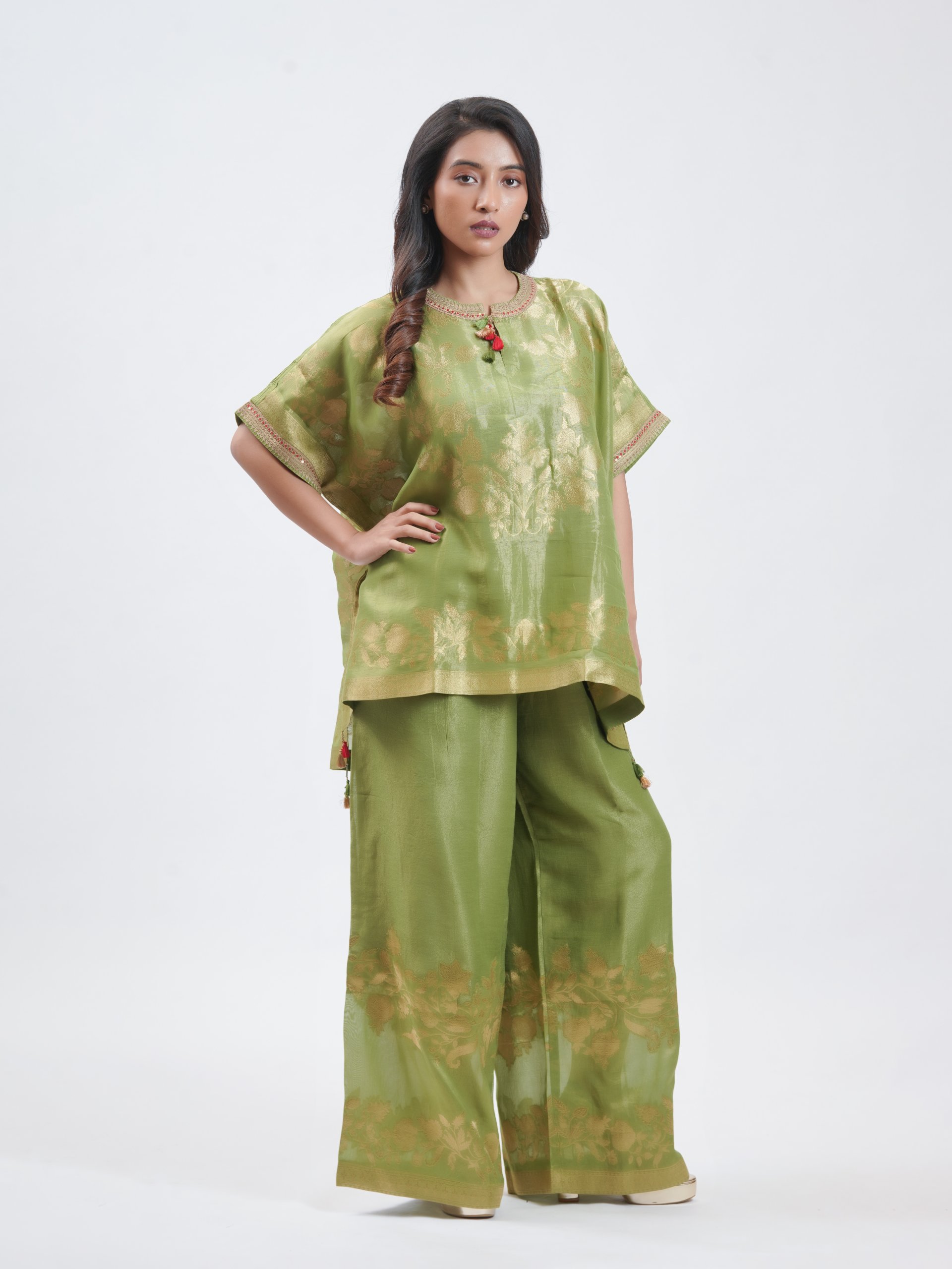 Sage Green Banarasi Tissue Plazzo