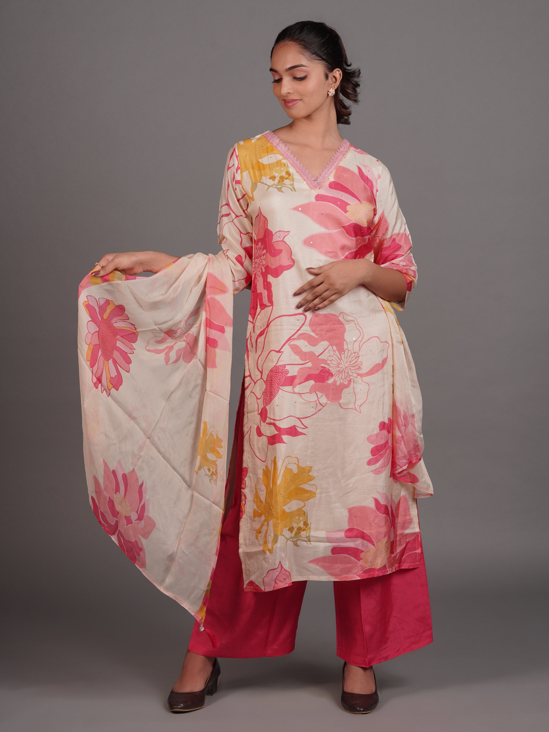 Ivory Chanderi Silk Straight-Cut Set