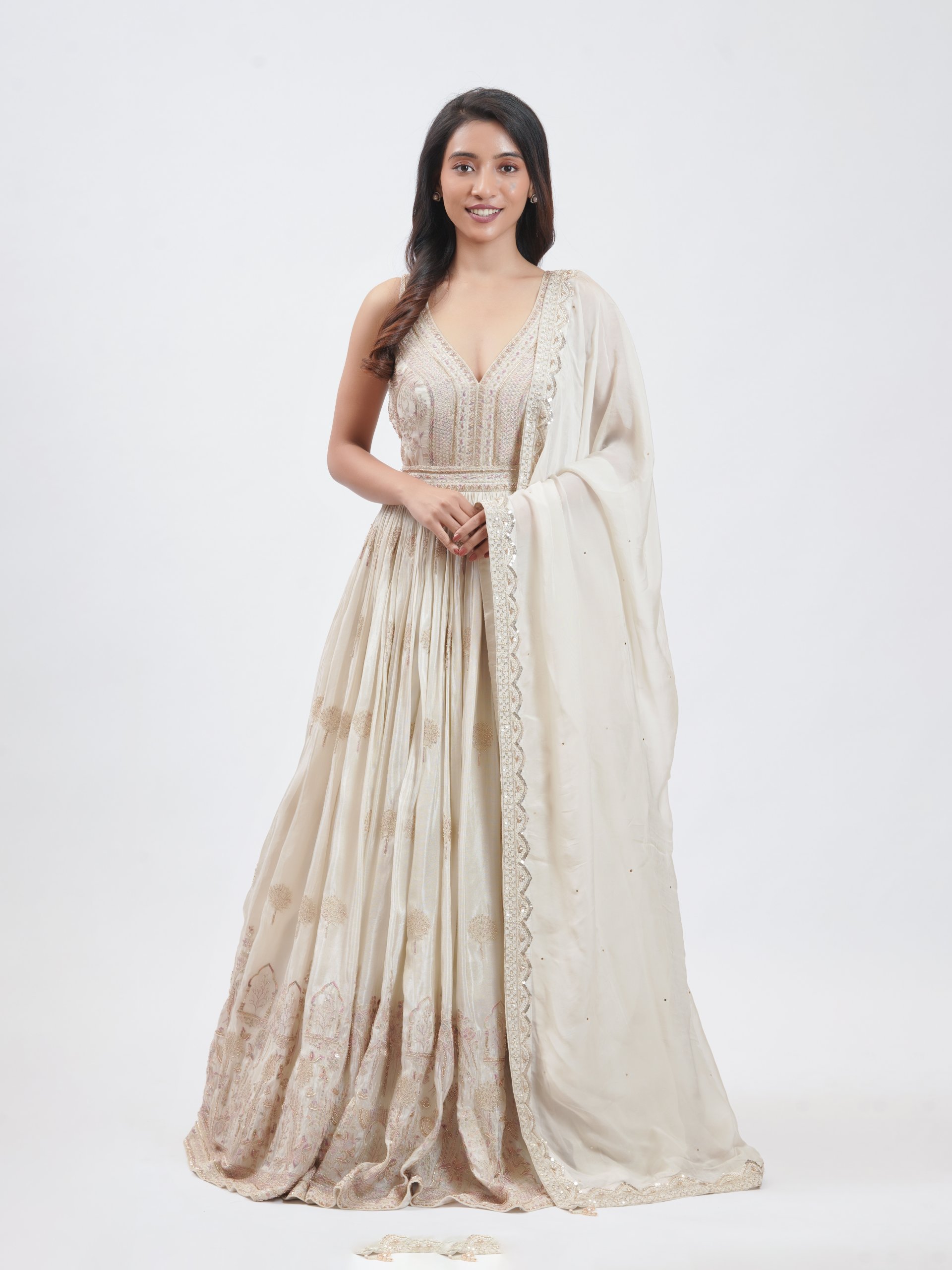 Cream Tissue Party Gown