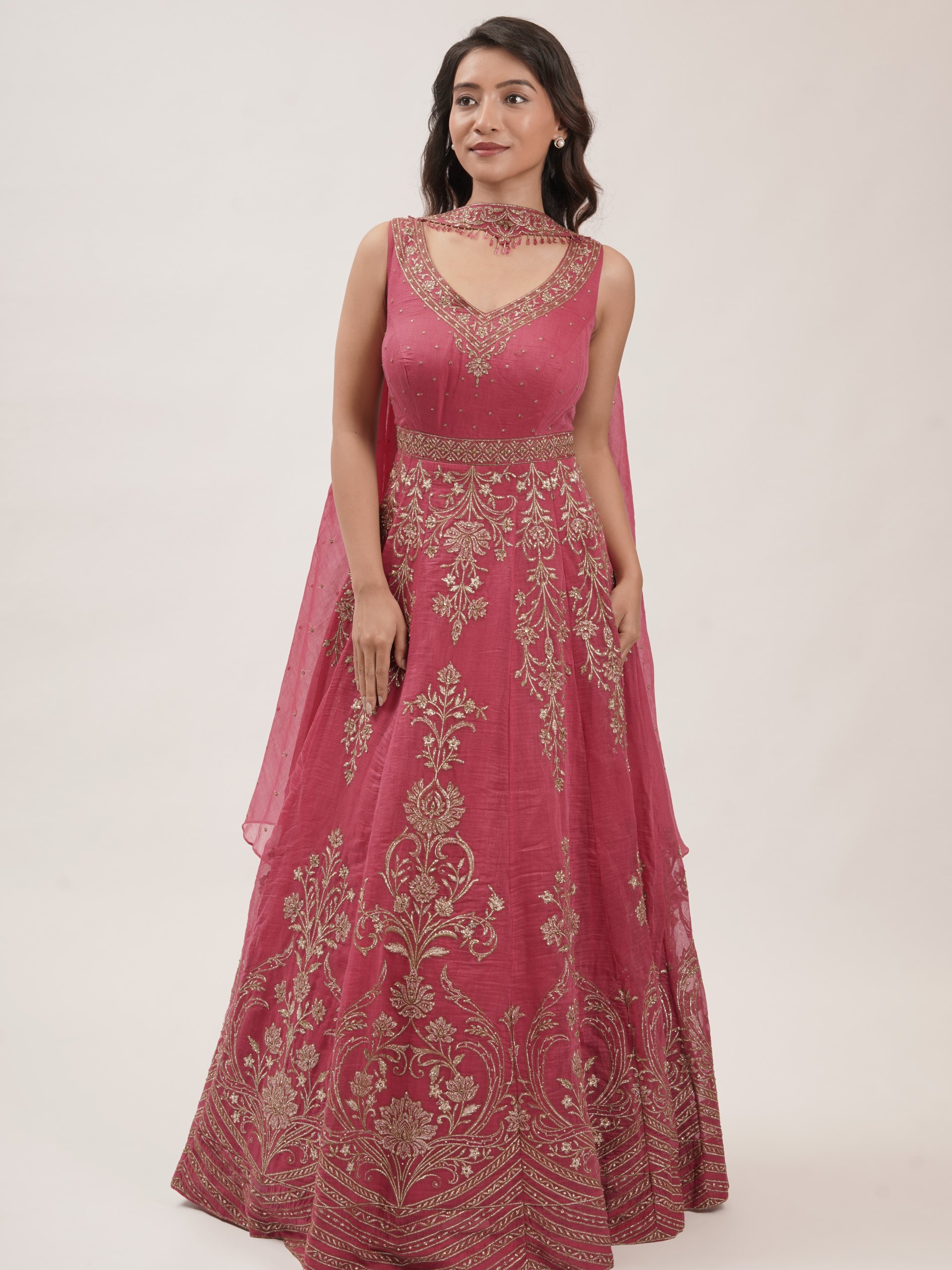 Magenta Mul Anarkali 