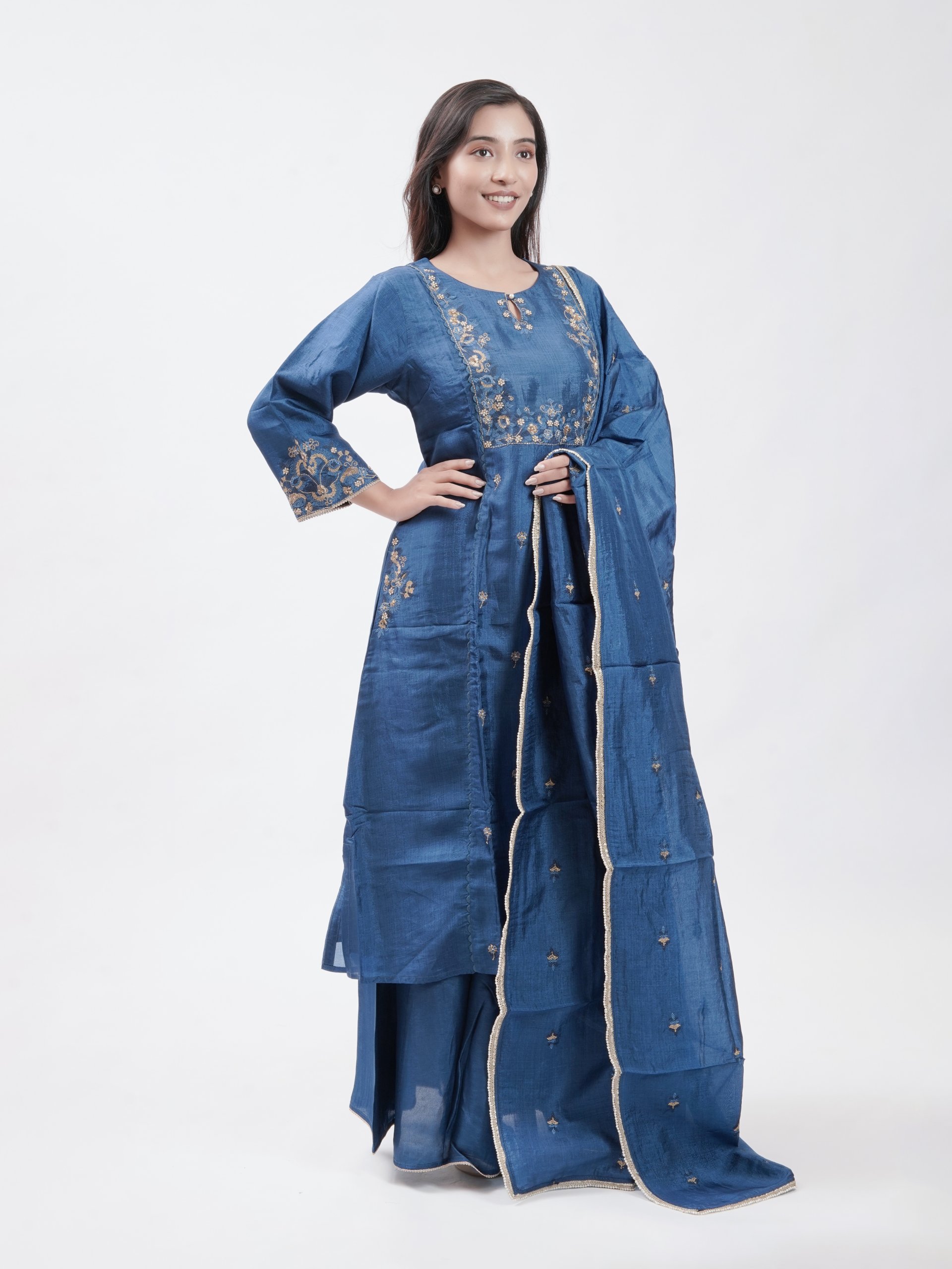 Indigo Tussar Straight Pant 