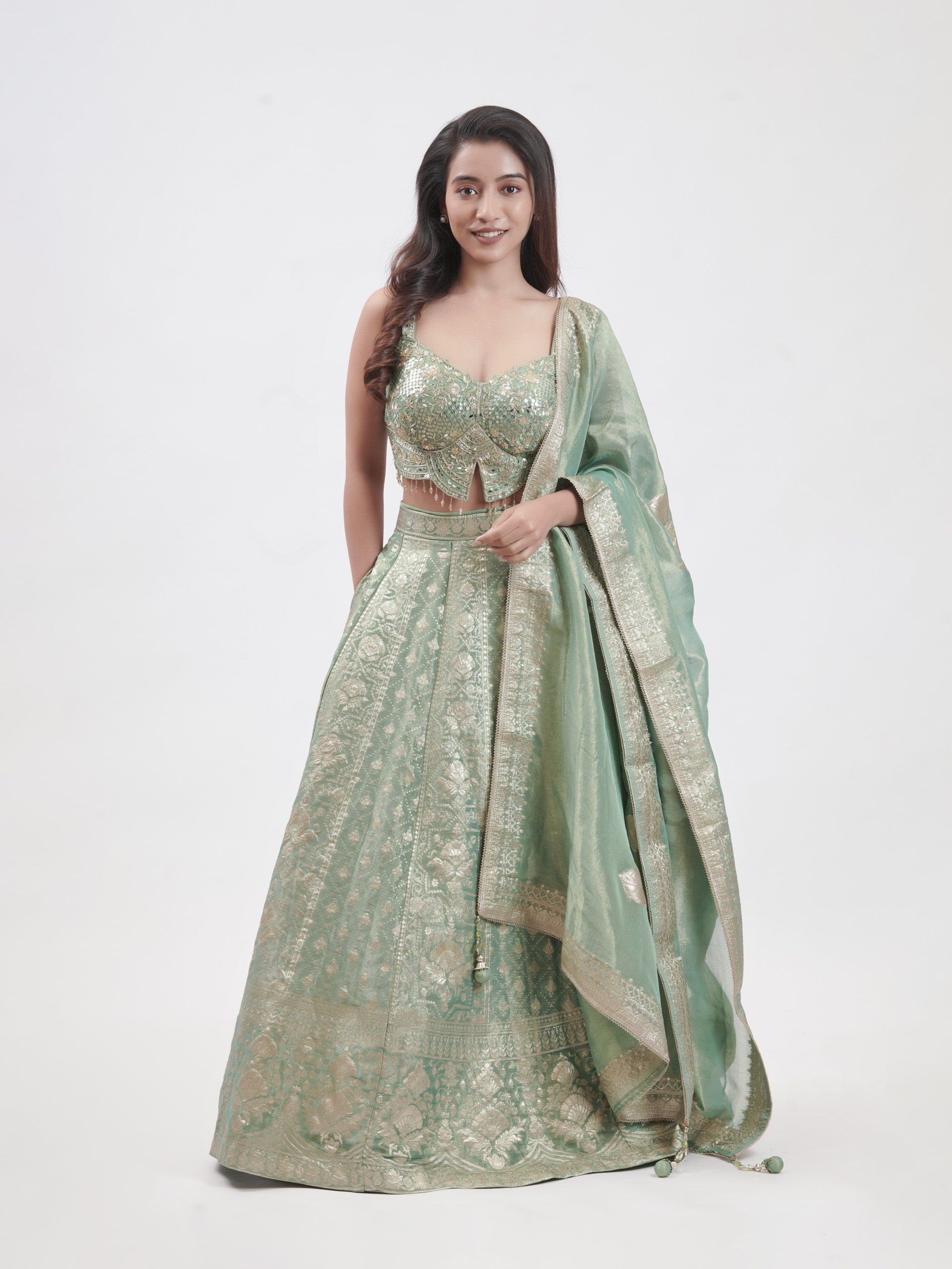 Green Banarasi Zari Woven Lehenga  
