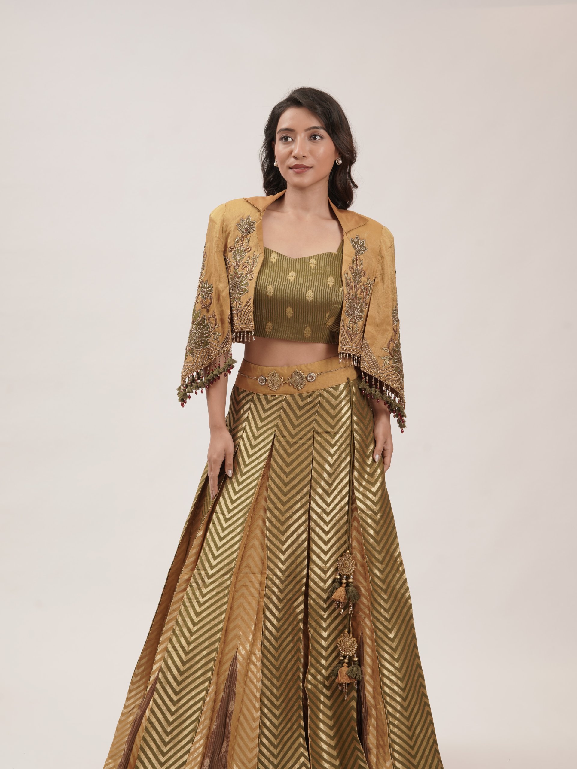 Mustard and Green Tissue Lehenga 