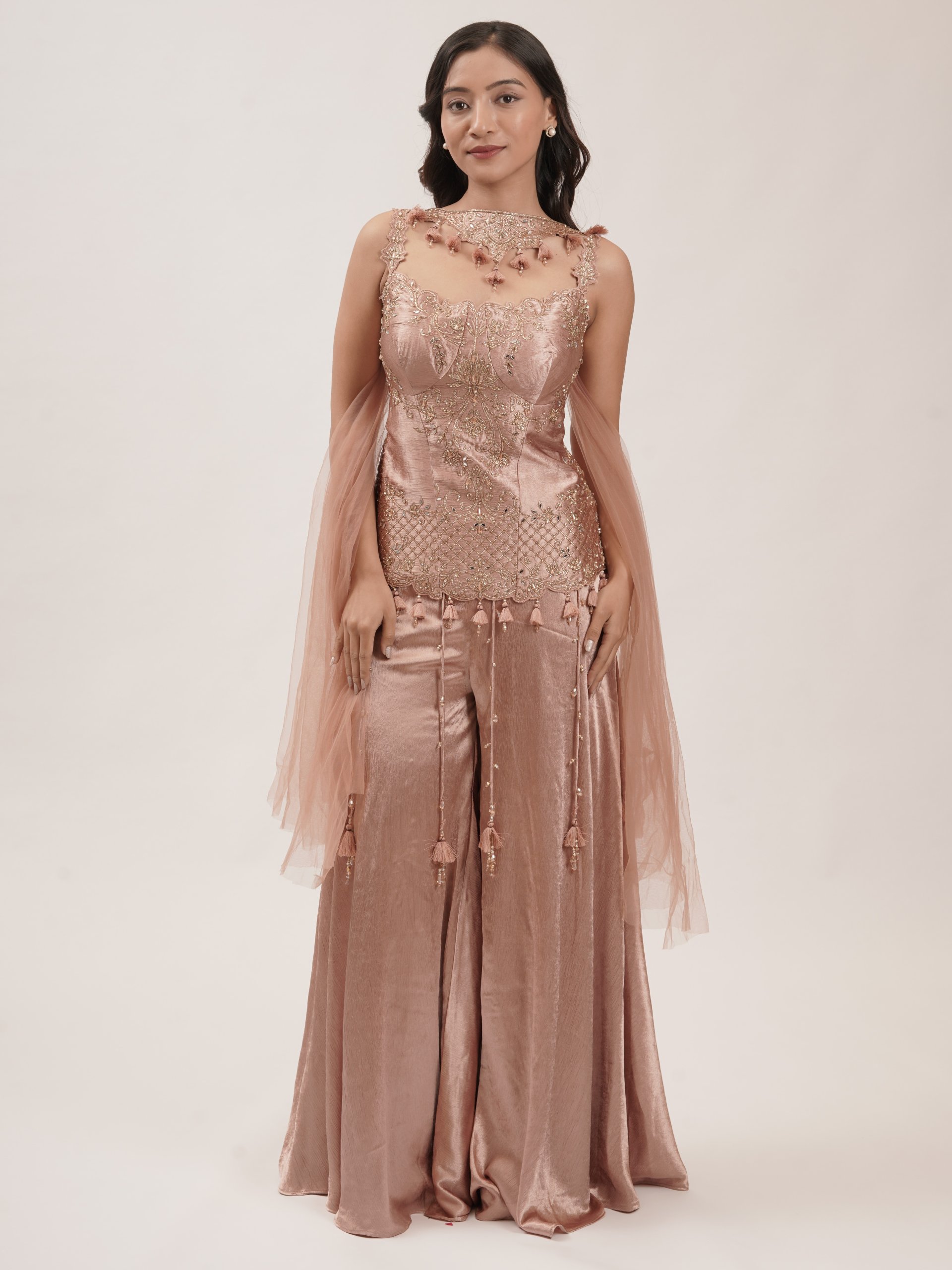 Peach Velvet Palazzo Set