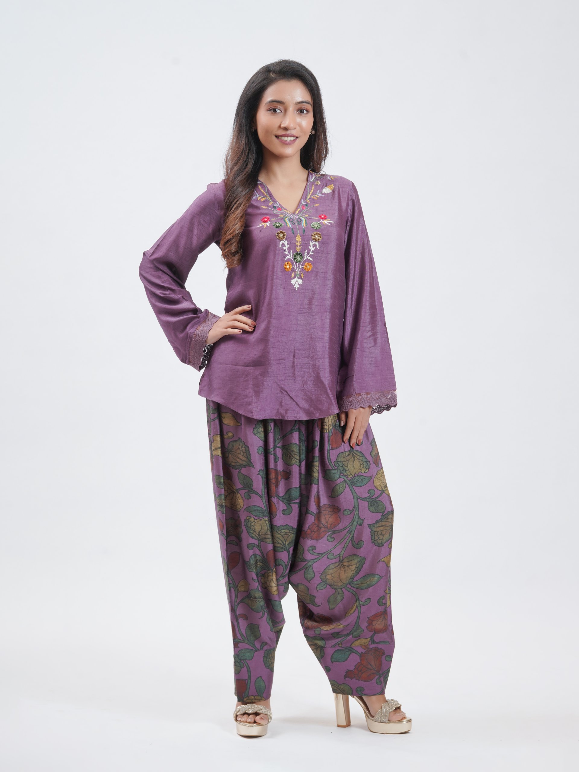 Grape Raw Silk Dhoti pant