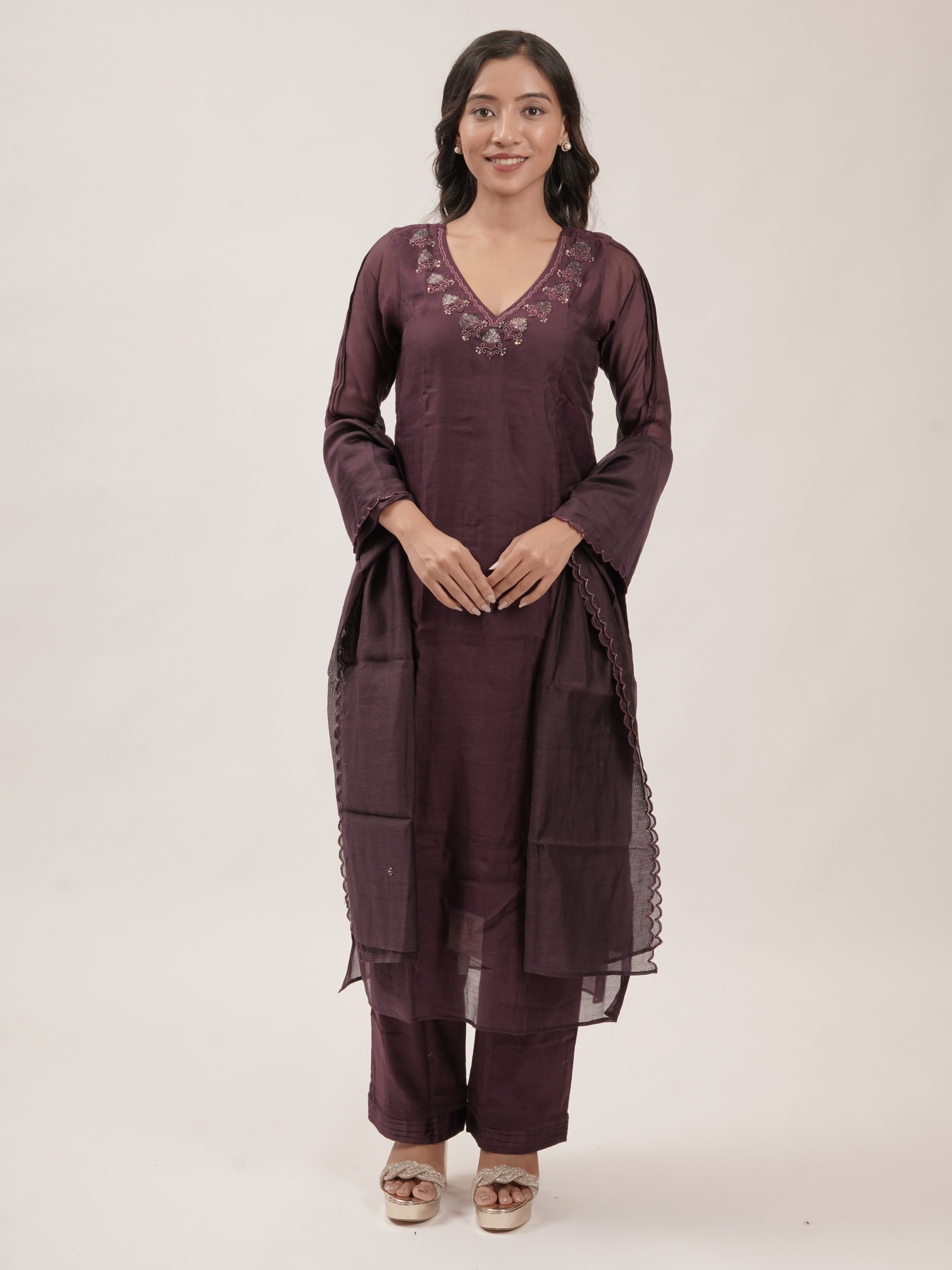 Deep purple Chanderi Kurta Set 